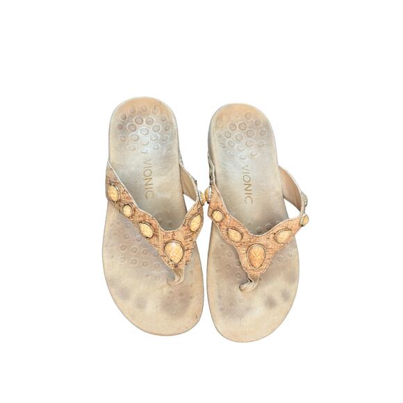 Vionic Brown Gold Cork Eve II Comfort Support Orthaheel Thong Sandals Size 7 - Picture 1 of 6